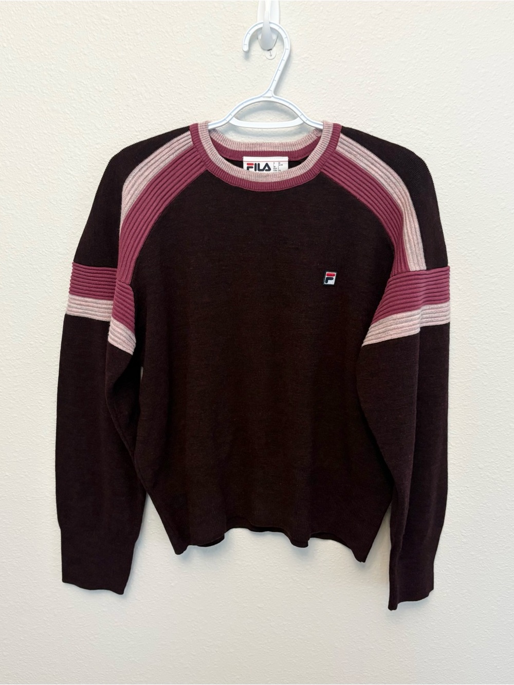 Fila Women’s Sz L Frankie Retro Style Maroon Pink Pullover Crew Neck Sweater